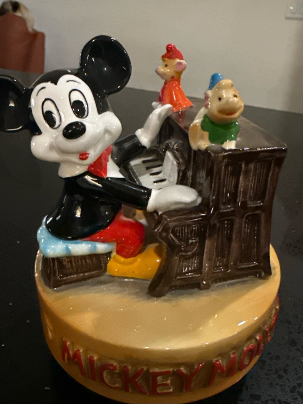 Disney Mickey Mouse Piano Ceramic Figurine - Black, Red, Yellow, Blue